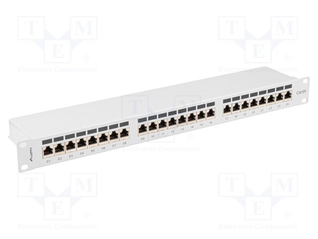 Patch panel; white; Number of ports: 24; Standard: 19"; Cat: 6a