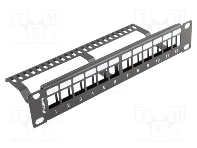 Patch panel; black; Number of ports: 12; Standard: 10"; rack 10"