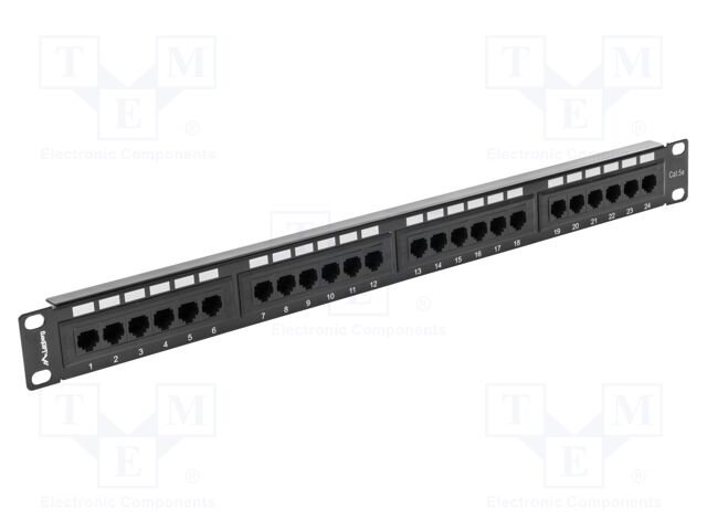 Patch panel; black; Number of ports: 24; Standard: 19"; Cat: 5e