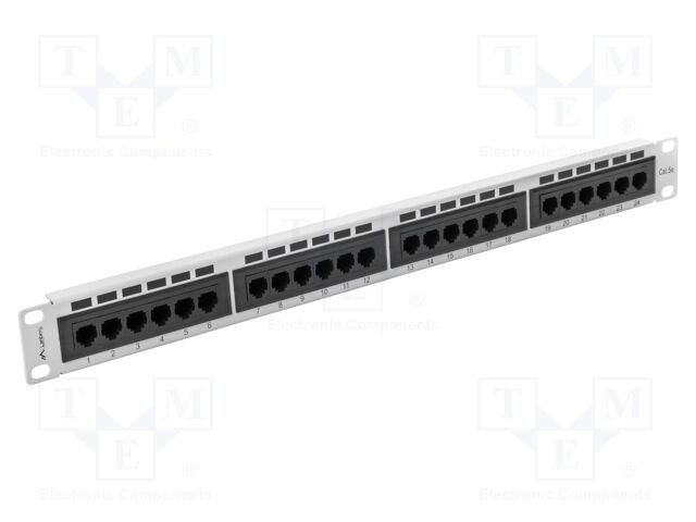Patch panel; white; Number of ports: 24; Standard: 19"; Cat: 5e