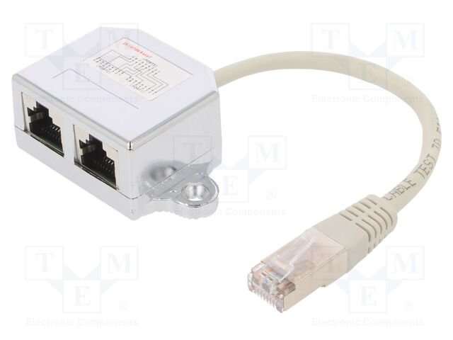 Splitter; RJ45 socket x2,RJ45 plug x1; 0.15m; F/UTP; Colour: grey