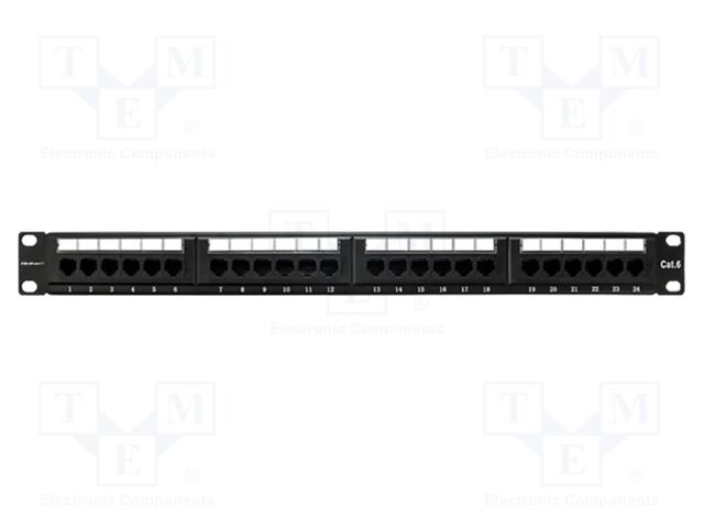 Patch panel; black; Number of ports: 24; Cat: 6; RJ45 socket x24
