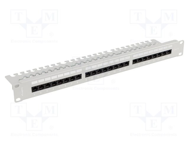 Patch panel; white; Number of ports: 24; Standard: 19"; Cat: 6; RACK