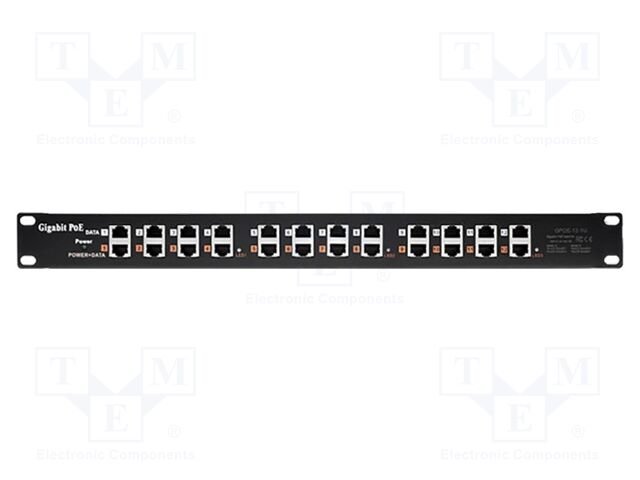 Patch panel; black; Number of ports: 12; RJ45 socket x12; RACK