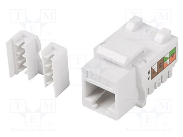 RJ45 module; white; Cat: 5e; on cable; RJ45 socket; -10÷60°C; LSA