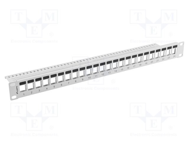 Patch panel; white; Number of ports: 24; Standard: 19"; rack 19"
