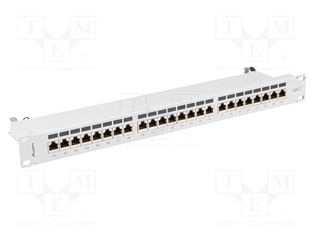 Patch panel; white; Number of ports: 24; Standard: 19"; Cat: 7; RACK
