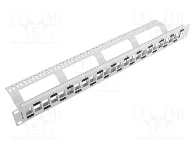 Patch panel; white; Number of ports: 24; Standard: 19"; rack 19"