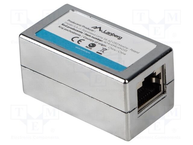 RJ 45 coupler; silver; Cat: 5e; RJ45 socket,both sides