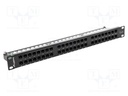 Patch panel; black; Number of ports: 48; Standard: 19"; Cat: 6; RACK