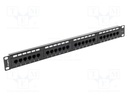 Patch panel; black; Number of ports: 24; Standard: 19"; Cat: 6; RACK