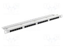 Patch panel; white; Number of ports: 24; Standard: 19"; Cat: 6; RACK