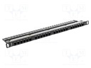 Patch panel; black; Number of ports: 24; Standard: 19"; Cat: 6; RACK