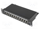 Patch panel; black; Number of ports: 12; Standard: 10"; Cat: 5e