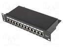 Patch panel; black; Number of ports: 12; Standard: 10"; Cat: 6; RACK