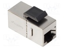 RJ 45 coupler; silver; Cat: 6; RJ45 socket,both sides; 8p8c