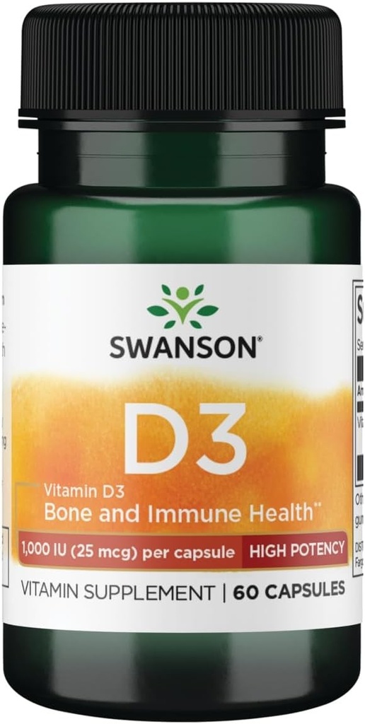 Swanson Vitamin D3 1000 iu - Higher Potency 60 Caps - 60 Servings
