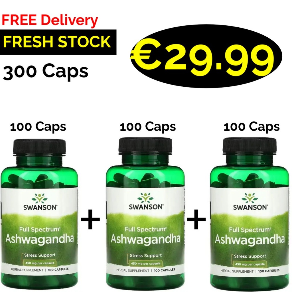 3 x 100 Caps Swanson Ashwagandha 300 Caps 450 mg