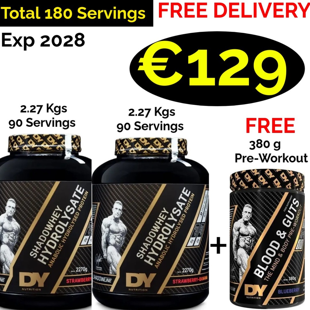 1+1!!! Dorian Yates Protein Shadowhey Hydrolyzed 4.54 Kg - 180 Servings + Pre-Workout