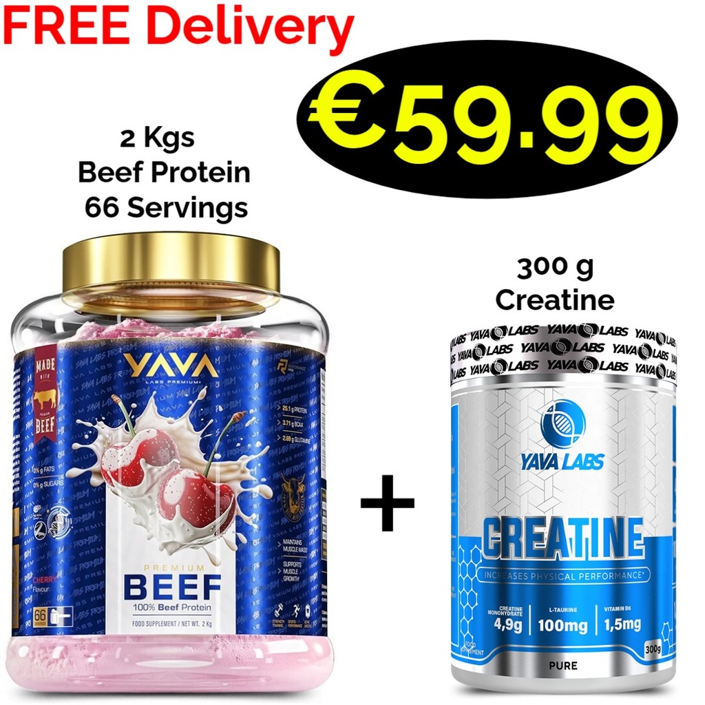 Yava Labs Premium Beef Protein 2 Kgs - 66 Servings + 300 g Creatine