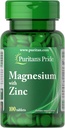 Puritan's Pride Magnesium With Zinc 100 Tabs - 50 Servings