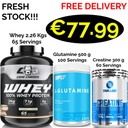CORE CHAMPS 100% WHEY PROTEIN 2.26 Kgs - 65 Servings + Glutamine 500 g + FREE Creatine 300 g